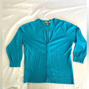 Roz & Ali Light Blue V-Neck 3/4 Sleeve Cardigan Sweater Size Small